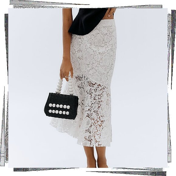 NWT: White Flared Lace Midi Skirt (2) by Avec Les Filles - Picture 1 of 3